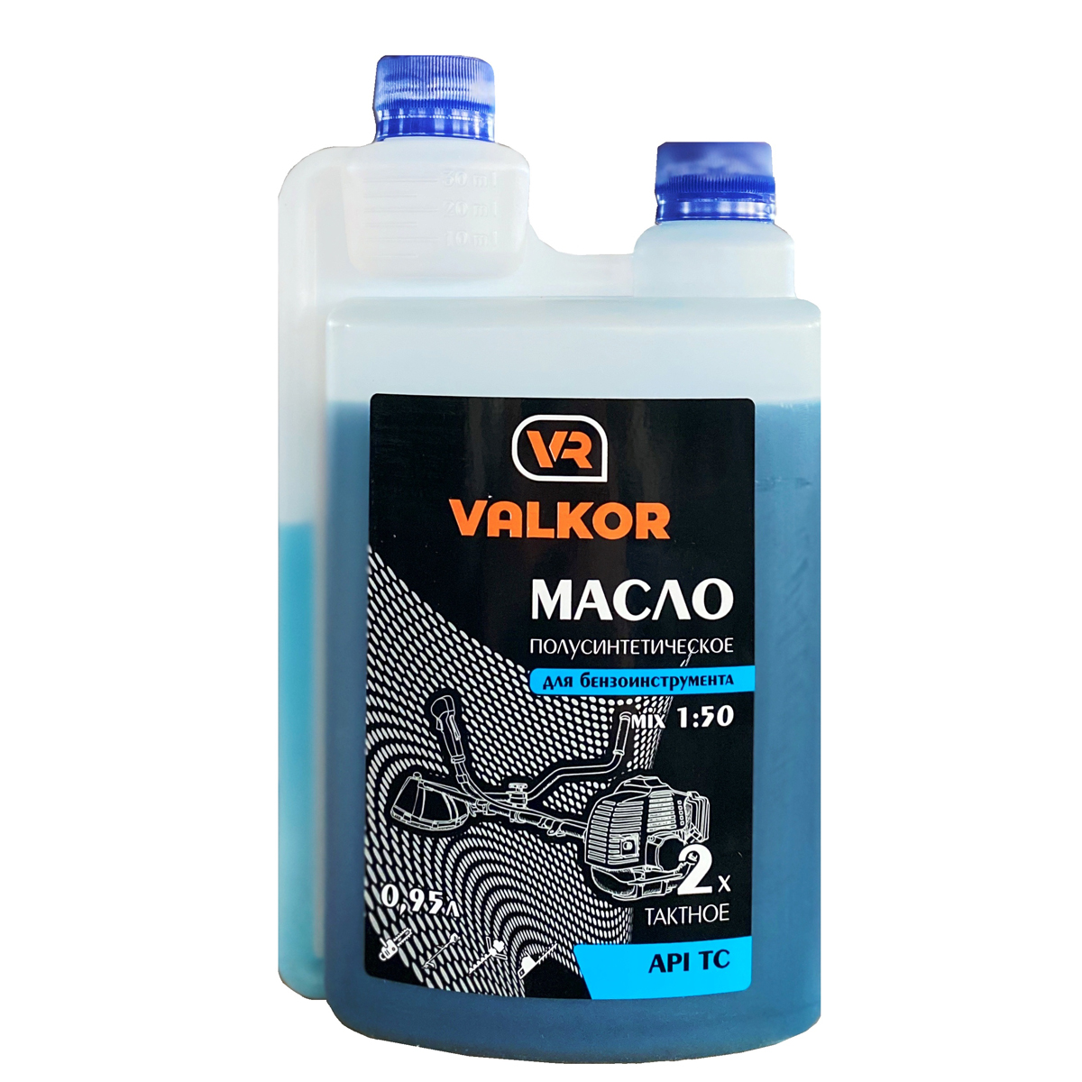 Полусинтетическое масло для двухтактных двигателей. Масло Valkor 2-х такт полусинтетика. Масло 2-х тактное минеральное (Valkor) с дозатором 0.95л. \API TC\. Масло полусинтетика Valkor 2 тактное для бензопилы. Масло 2 тактное полусинтетика для триммера.